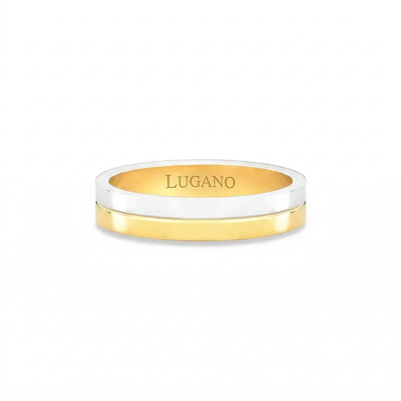 Aliança Dual Ouro Amarelo e Branco 18k 4mm - vista frontal