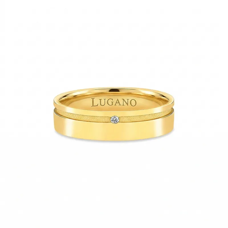 Aliança Valentines com Diamante Ouro Amarelo 18k 6mm - vista frontal